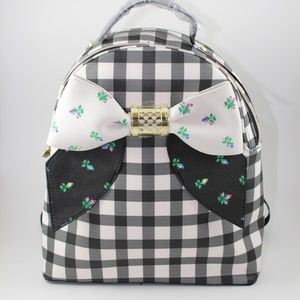 Betsey Johnson Plaid Backpack Floral Bowtie
